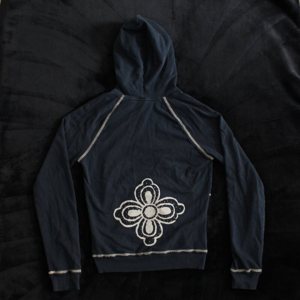 Pink Lotus Zip-Up Hoodie With Beaded Back Design